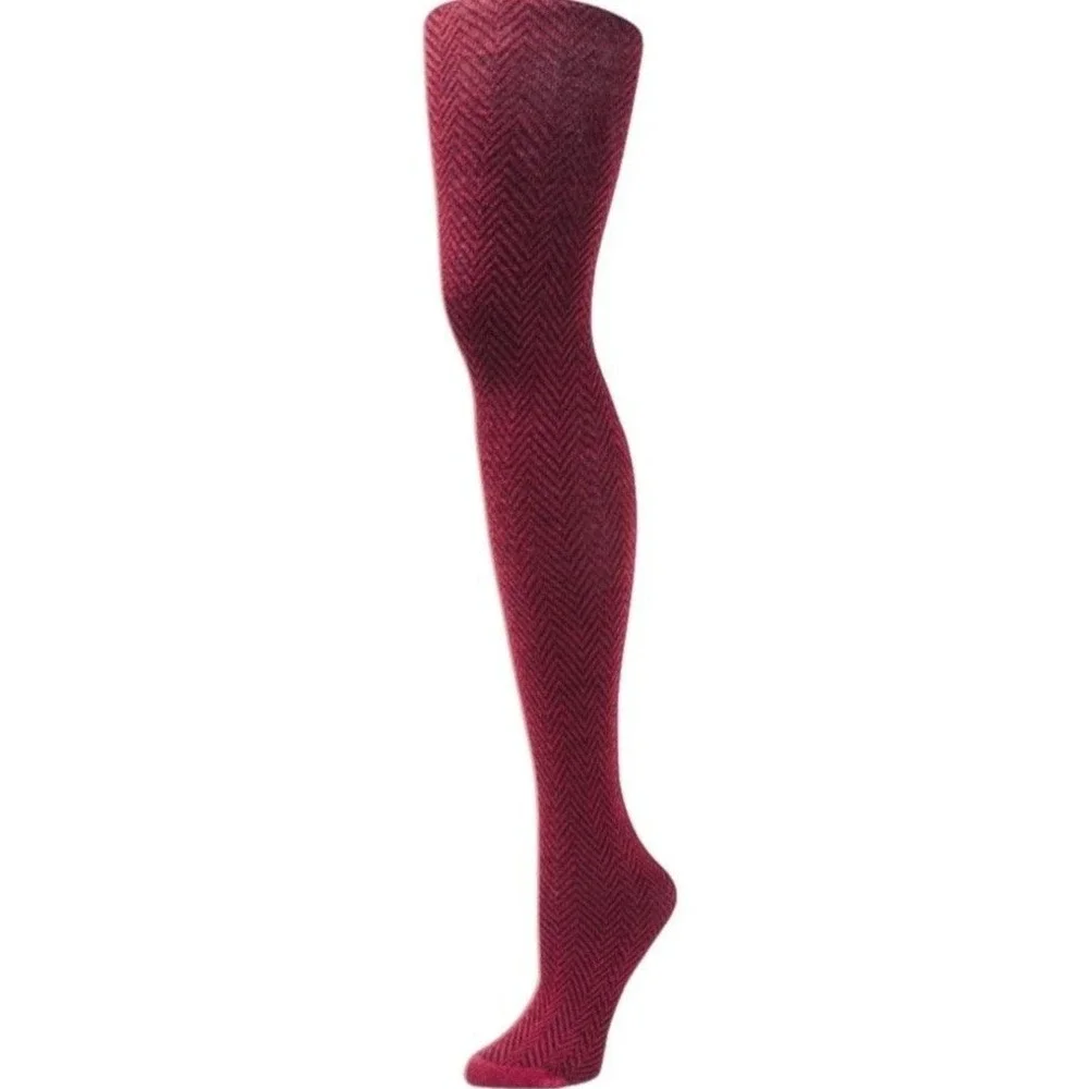 Burgundy Cotton Tights Small Herringbone Red Wine B.ella Opaque New Cozy Warm S